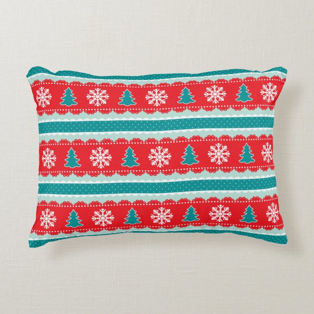 Christmas Trees, Snowflakes, Polka Dots Pattern Accent Pillow (Front)