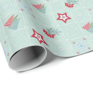 Christmas, trees, snowflakes, stars, colourful wrapping paper