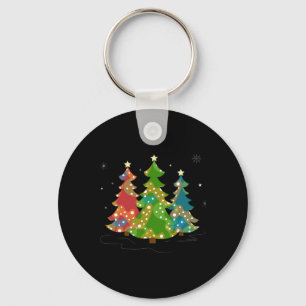 Christmas Trees Snowflakes Whimsical Fun Red T Shi Keychain