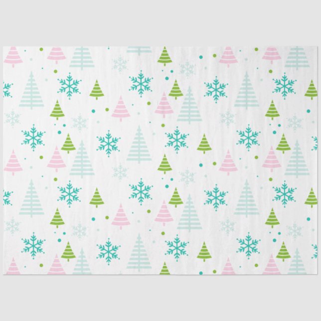 Christmas Trees Snowflakes White Christmas Tissue Paper (Front)