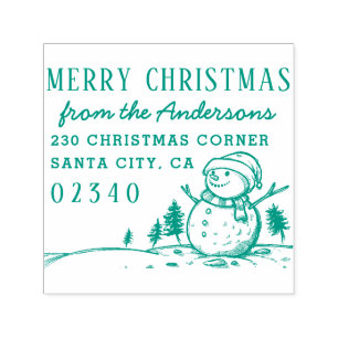 Christmas Trees & Snowman Name & Return Address Self-inking Stamp