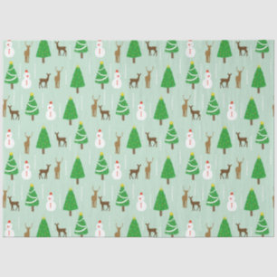 Christmas Trees Snowmen Reindeers Snow Tissue Paper