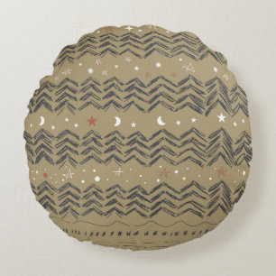 Christmas trees, stars and snowflakes in red, grey round pillow