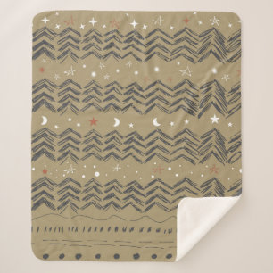 Christmas trees, stars and snowflakes in red, grey sherpa blanket