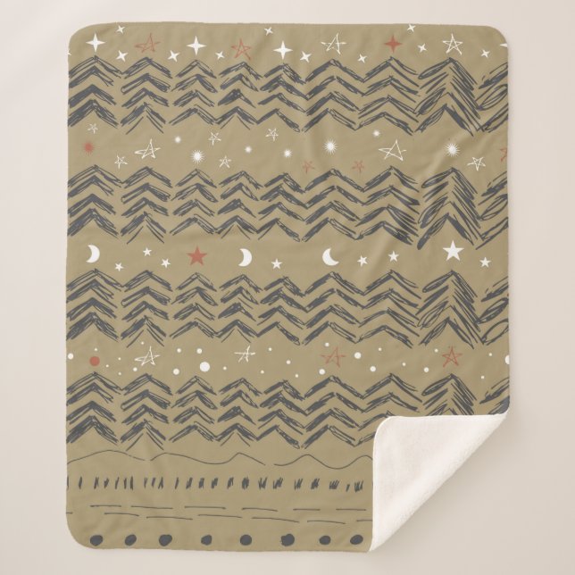 Christmas trees, stars and snowflakes in red, grey sherpa blanket (Front)