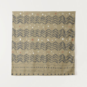 Christmas trees, stars and snowflakes in red, grey tapestry