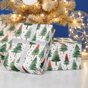Christmas Trees Stars Red Green Gold Christmas Wrapping Paper