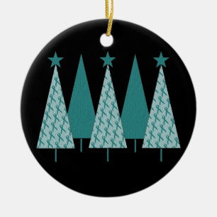 Christmas Trees - Teal Ribbon Cervical Cancer Ceramic Ornament