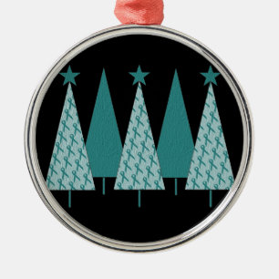 Christmas Trees - Teal Ribbon Ovarian Cancer Metal Ornament