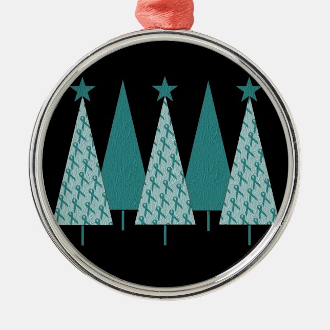 Christmas Trees - Teal Ribbon Ovarian Cancer Metal Ornament (Front)