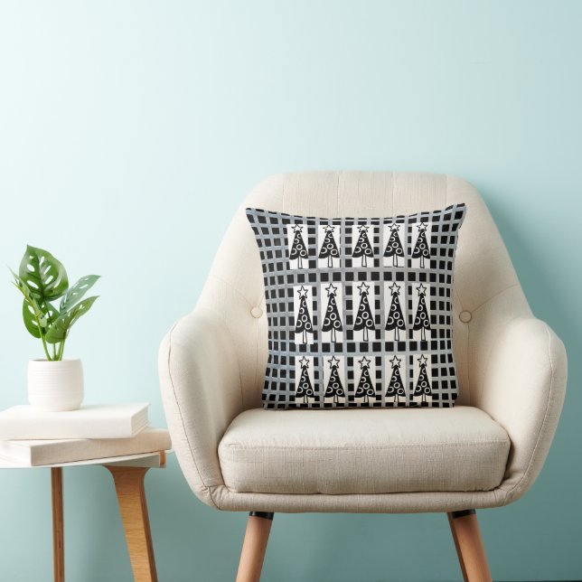 Christmas Trees Throw Pillow, Black & White Trees  Pillow (Chair)