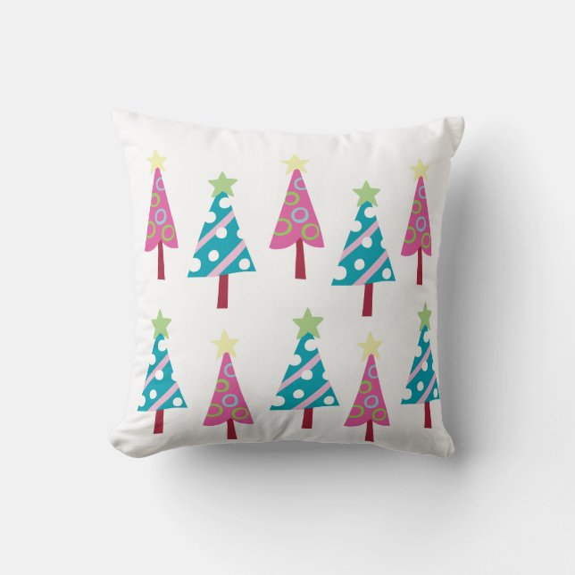 Christmas Trees Throw Pillow, Pink & Blue  Pillow (Front)