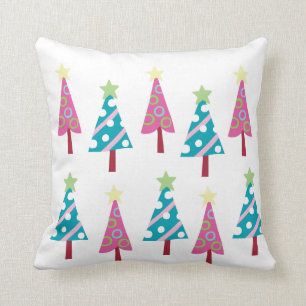 Christmas Trees Throw Pillow, Pink & Blue  Pillow