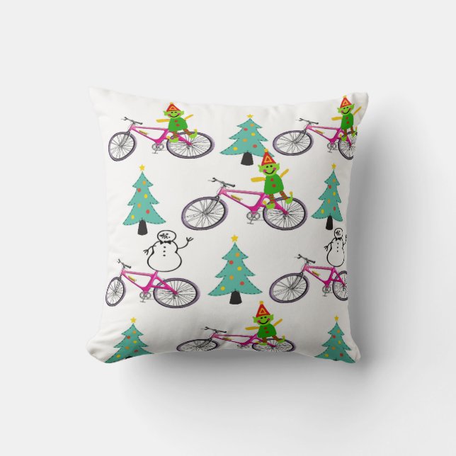 Christmas Trees Throw Pillow, Snowman, Elf Throw Pillow (Front)