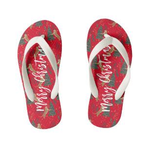 Christmas trees & tigers pattern custom background kid's flip flops
