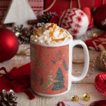 Christmas trees & tigers pattern custom background mug<br><div class="desc">This colourful cartoon-style Christmas tree pattern with a customizable orange background.
Christmas,  trees,  Christmas animals,  and other Christmas symbols.</div>