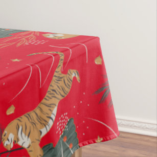 Christmas trees & tigers pattern custom background tablecloth