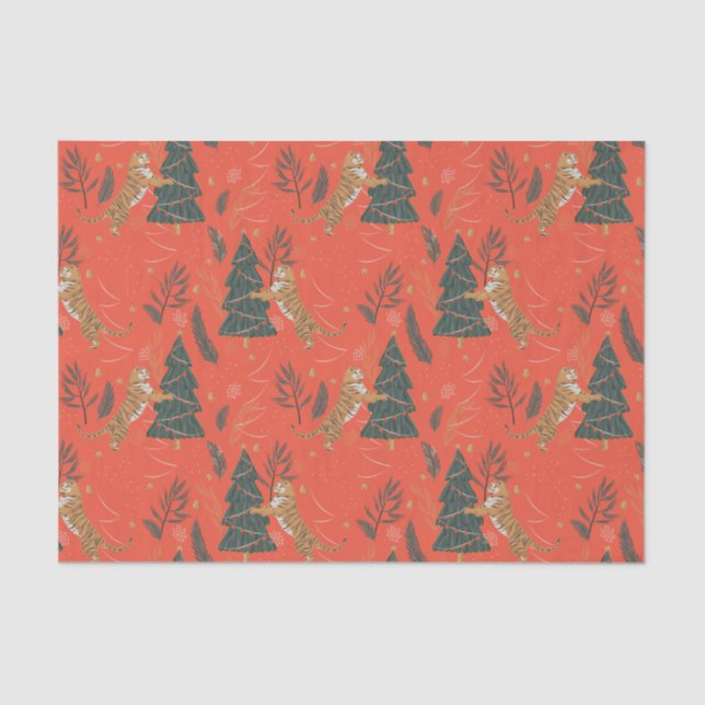Christmas trees & tigers pattern custom background tissue paper (Front)