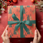 Christmas trees & tigers pattern custom background wrapping paper<br><div class="desc">This colourful cartoon-style Christmas tree pattern with a customizable orange background.
Christmas,  trees,  Christmas animals,  and other Christmas symbols.</div>