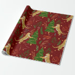 Christmas trees & tigers pattern custom background wrapping paper<br><div class="desc">This colourful cartoon-style Christmas tree pattern with a customizable dark red background.
Christmas,  trees,  Christmas animals,  and other Christmas symbols.</div>