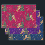 Christmas trees & tigers pattern custom background wrapping paper sheet<br><div class="desc">This colourful cartoon-style Christmas tree pattern with a customizable background allows you to change the background colours.
Christmas,  trees,  Christmas animals,  and other Christmas symbols. Maroon,  purple and dark-blue</div>