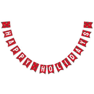 Christmas trees & tigers pattern Happy Holidays Bunting Flags