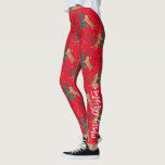 Christmas trees & tigers pattern  leggings<br><div class="desc">This colourful cartoon-style Christmas tree pattern with a customizable red background gives you the option to change the background colours.
Christmas,  trees,  Christmas animals,  and other Christmas symbols.</div>