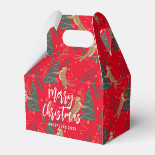 Christmas trees & tigers pattern Red background Favor Box