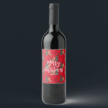 Christmas trees & tigers pattern red background wine label<br><div class="desc">This colourful cartoon-style Christmas tree pattern with a customizable red background.
Christmas,  trees,  Christmas animals,  and other Christmas symbols.</div>