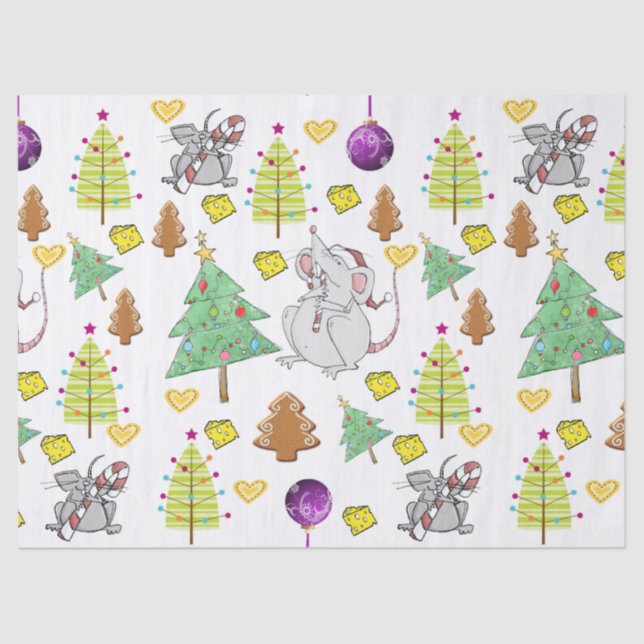 Christmas Trees Tissue Paper, Mouse Cheese  Tissue Paper (Front)