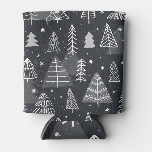 Christmas Trees Vintage Seamless Background Can Cooler (Front)
