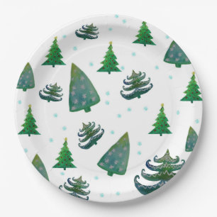 Christmas Trees Watercolor Art Paper Plate