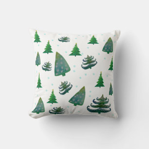 Christmas Trees Watercolor Art Wrapping Paper Throw Pillow