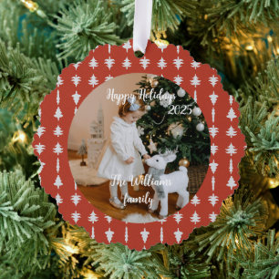 Christmas Trees White and Red Ornament Card