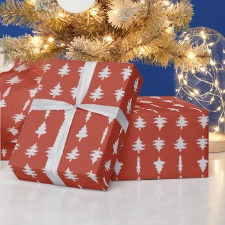 Christmas Trees White on Red Wrapping Paper