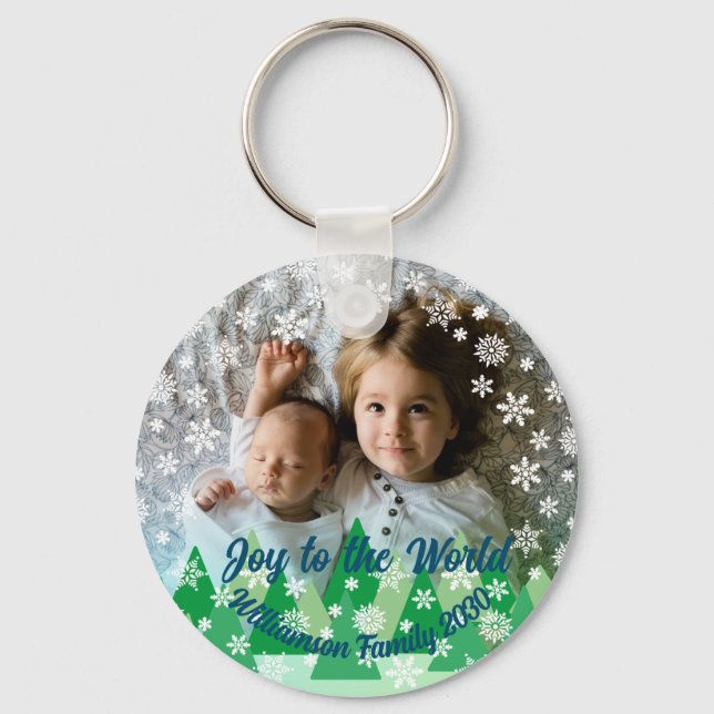 Christmas Trees White Snowflakes Joy to the World  Keychain (Front)