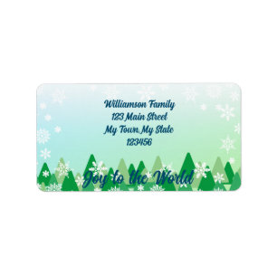 Christmas Trees White Snowflakes Joy to the World Label