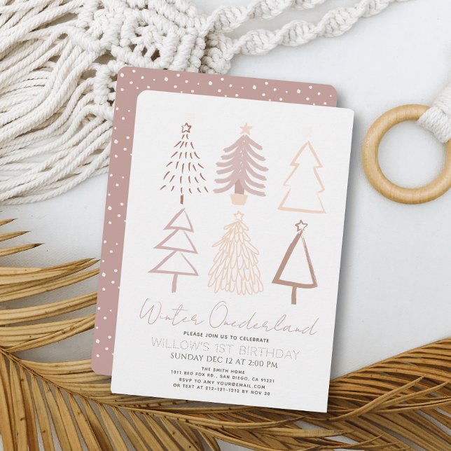 Christmas Trees Winter Onederland 1st Birthday Inv Invitation (Creator Uploaded)