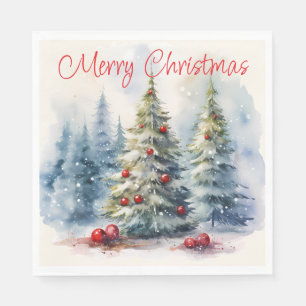 Christmas trees winter snowy landscape napkin