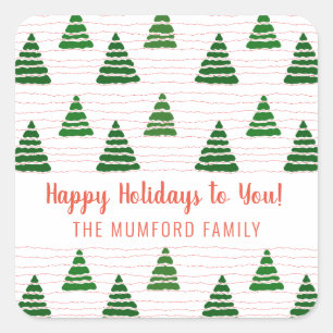 Christmas trees with beads strings pattern  square sticker