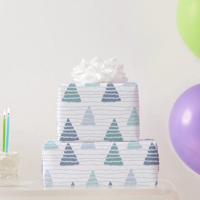 Christmas trees with blue beads strings pattern wrapping paper (Party Gifts)
