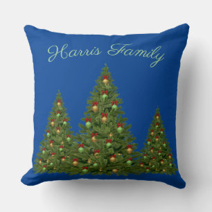 Christmas Tree's with Blue Throw Pillow