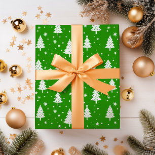 Christmas Trees with Bulbs Stars and Snowflakes Wrapping Paper