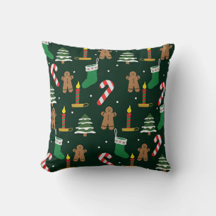 Christmas trees with gingerbread men,  throw pillow