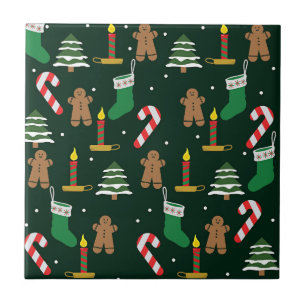 Christmas trees with gingerbread men, tile