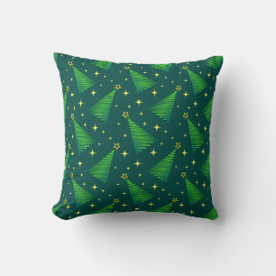 Christmas Trees with Gold Stars      Throw Pillow