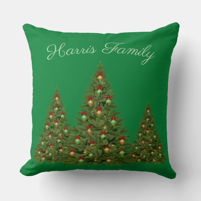 Christmas Tree's with Green Throw Pillow (Front)