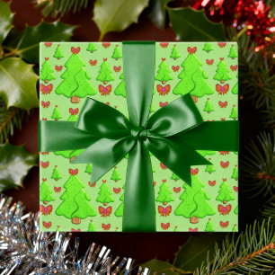 Christmas Trees With Red Bows Wrapping Paper Sheet