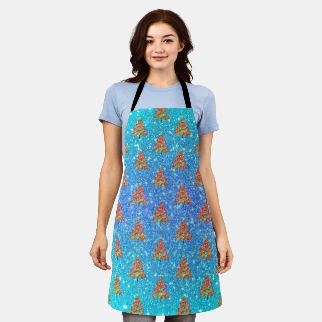 Christmas Trees with Sparkles Pattern Apron (Worn)