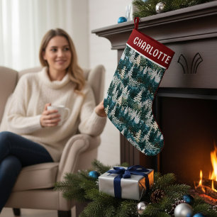 Christmas Trees Woodland Embroidered Personalized Small Christmas Stocking